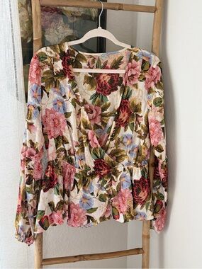 Guess Peplum Floral Top Sz Large